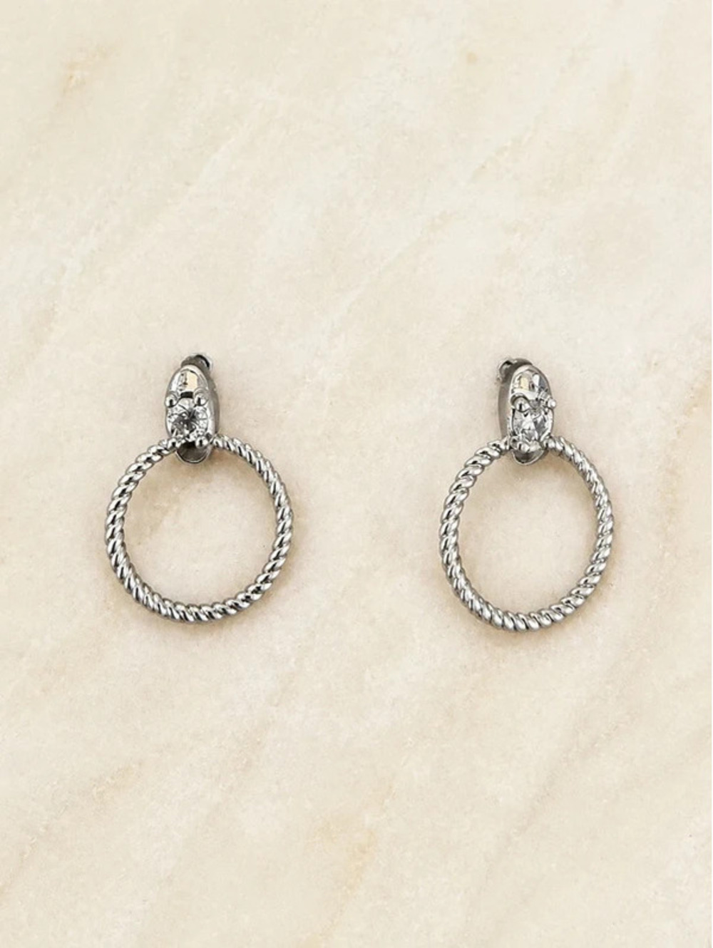 Silver Twisted Hoop Rhinestone Dangle Earrings Gift for Her